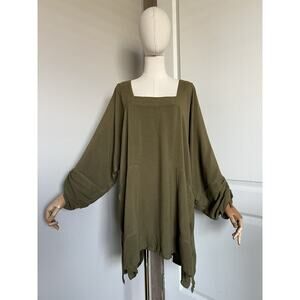 Soft Surroundings OS Tunic Green Oversized Lagenlook Minimalist Made In Morocco